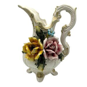 Vintage Rose Capodimonte Made in Italy Porcelain Flowers Vase / Pitcher